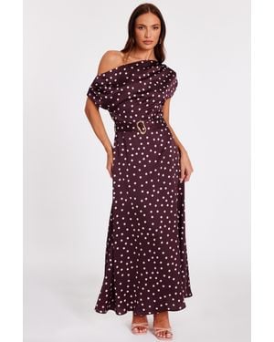 Quiz Burgundy Polka Dot Midaxi Dress - Red