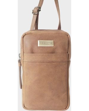 Assots London 'Leo' Real Leather Crossbody Mobile Phone Bag - Brown