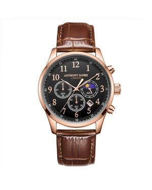 Anthony James Hand Assembled Moonphase Chronograph Rose Leather - Black