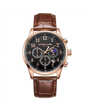 Anthony James Hand Assembled Moonphase Chronograph Rose Leather - Black