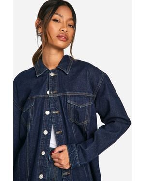 Boohoo Oversized Contrast Stitch Raw Denim Jacket - Blue