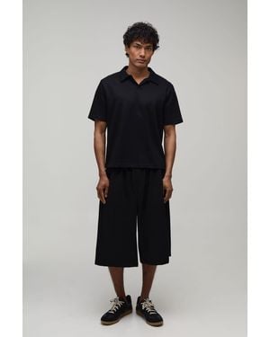 BoohooMAN Boxy Pleated Revere Polo & Bermuda Short Set - Blue