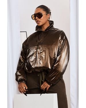 Boohoo Plus Oversized Biker Jacket - Brown
