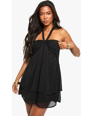 Boohoo Chiffon Tie Detail Bandeau Smock Mini Dress - Black