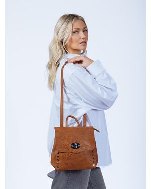 SVNX Square Faux Leather Backpack - Brown