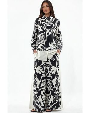 Msn-Collection Floral Cotton-Viscose Shirt And Wide-Leg Trousers Set - White