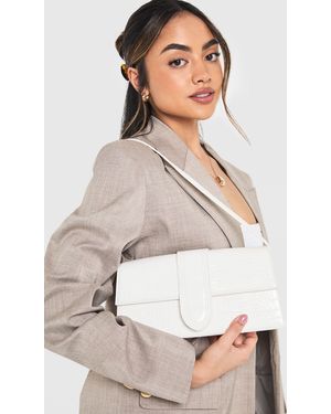 Boohoo Croc Structured Shoulder Bag - White