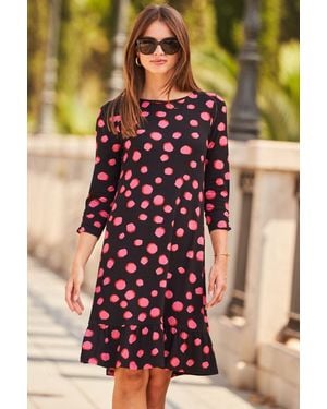Sosandar Spot Print Shift Dress With Ruffle Hem - Black