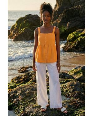 Roman Cotton Button Through Shirred Vest Top - Orange