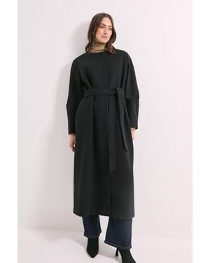 Wallis Principles By Collarless Belted Maxi Coat - Black