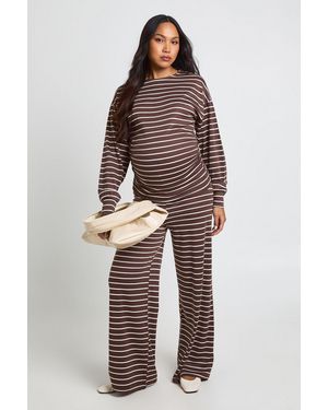 Boohoo Maternity Soft Stripe Long Sleeve Top - Brown
