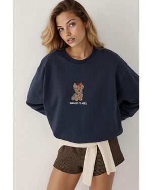 Hiccup Embroidered Crew Neck Sweatshirt - Blue