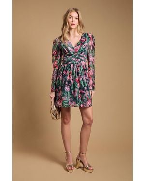 Oasis Structured Fit And Flare Pleat Detail Mini Dress - Blue