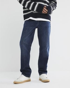 River Island Straight Leg Jeans Denim Cotton - Blue