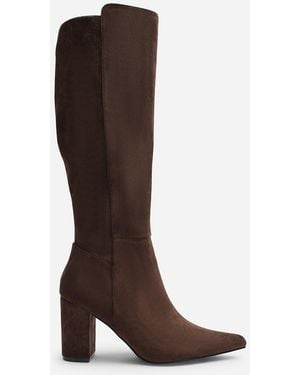 Where's That From Wheres Georgina Stretch Suede Knee High Pointed Boots - Brown