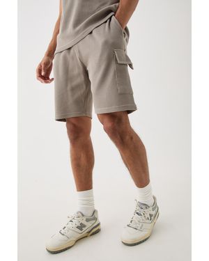 BoohooMAN Slim Fit Waffle Cargo Short - Natural
