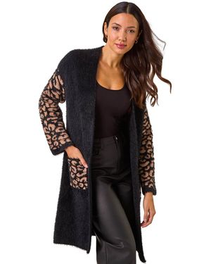 Roman Animal Print Jacquard Cardigan - Black