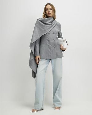 River Island Blazer Striped Double Breasted Cape - Grey