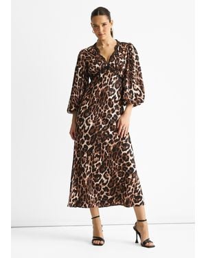 Gini London Animal Lace Trim Satin Bias Midi Dress - Brown