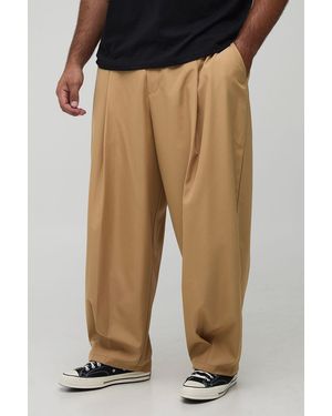 BoohooMAN Plus Pleat Front Balloon Fit Trousers - Natural