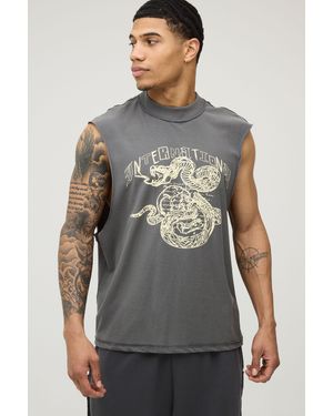 BoohooMAN Oversized Exposed Seam Boxy Snake Print Tank Cotton - Grey