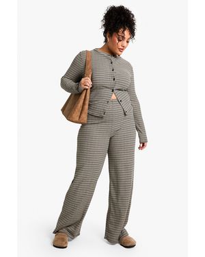 Boohoo Plus Rib Tie Waist Stripe Trousers - Grey