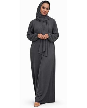 VR2 Denim Ladies Abaya With Scarf Attached Comfortable Modest Dress - Black