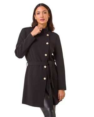 Roman Funnel Neck Buttoned Coat - Black