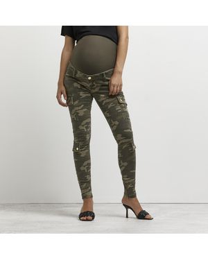 River Island Cargo Trousers Maternity Camo Print Cotton - Green