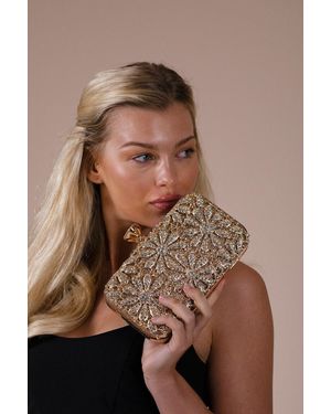 SVNX Daisy Embellished Clutch Bag - Brown