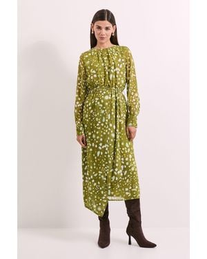 PRINCIPLES Spot Pleat Neck Drape Midi Dress - Green