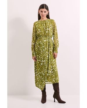 PRINCIPLES Spot Pleat Neck Drape Midi Dress - Green