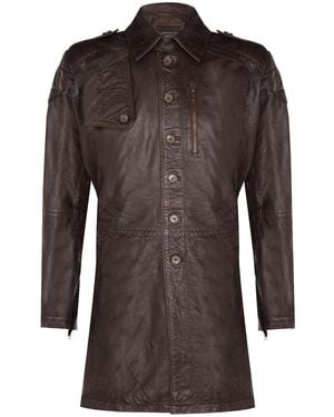 Infinity Leather Zachte Lange Militaire Trenchcoat Van Noodlijdend Leer - Bruin