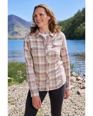 Mountain Warehouse Willow Brushed Flannel Shirt Long Sleeve Breathable Casual Top Cotton - Natural