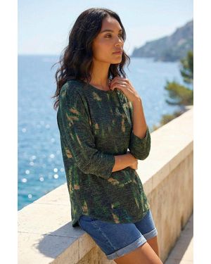 Roman Textured Printed Stretch Top - Green