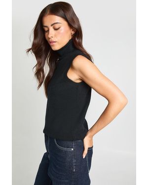 Boohoo Soft Knit Roll Neck Knitted Tank - Black