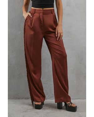Warehouse Premium Fringe Side Straight Leg Trouser - Brown