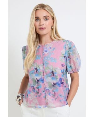 Wallis Petite Organza Puff Sleeve Top - White