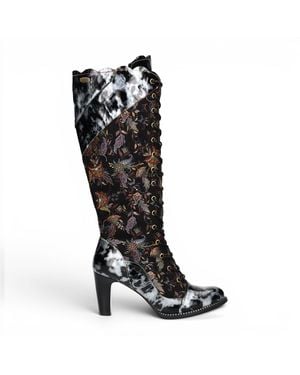 Laura Vita Victorian Leather Lace-Up Long Heel High Boots - Black