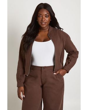 Boohoo Plus Twill Bomber Jacket - Brown