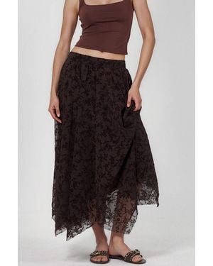 Hiccup Floral Midi A-Line Skirt - Brown