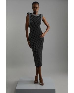 Karen Millen Studded Ponte Jersey Midi Dress - Grey