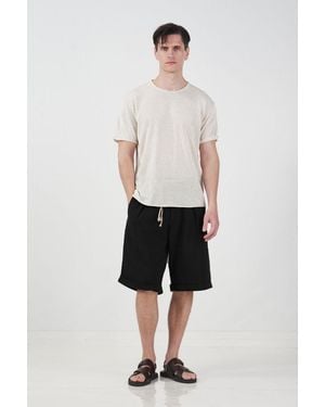 Giesto Mid Waist Belted Cotton Shorts - Black
