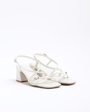 River Island Sandals Wide Fit Strappy Block Heel - White