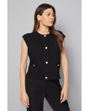 Wallis Button Through Knitted Tank - Black