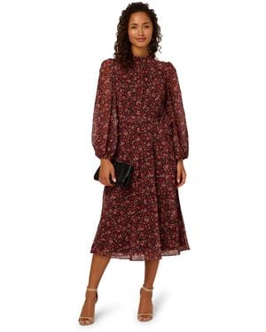 Adrianna Papell Floral Chiffon Dress - Red