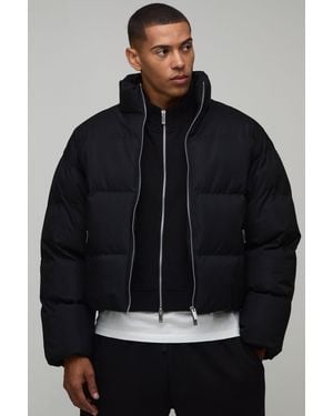 BoohooMAN Boxy Fit Essential Midweight Padded Funnel Neck Puffer Jacket - Black