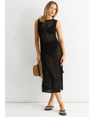 Gini London Crochet Knit Bodycon Midi Dress - Black