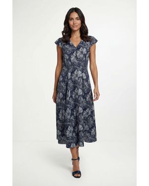 Wallis Floral Jacquard Cap Sleeve Midi Dress - Blue