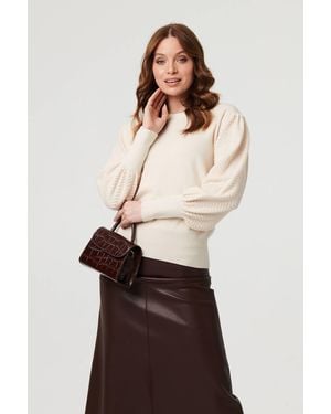 Izabel London Chevron Texture Balloon Sleeve Jumper - Natural